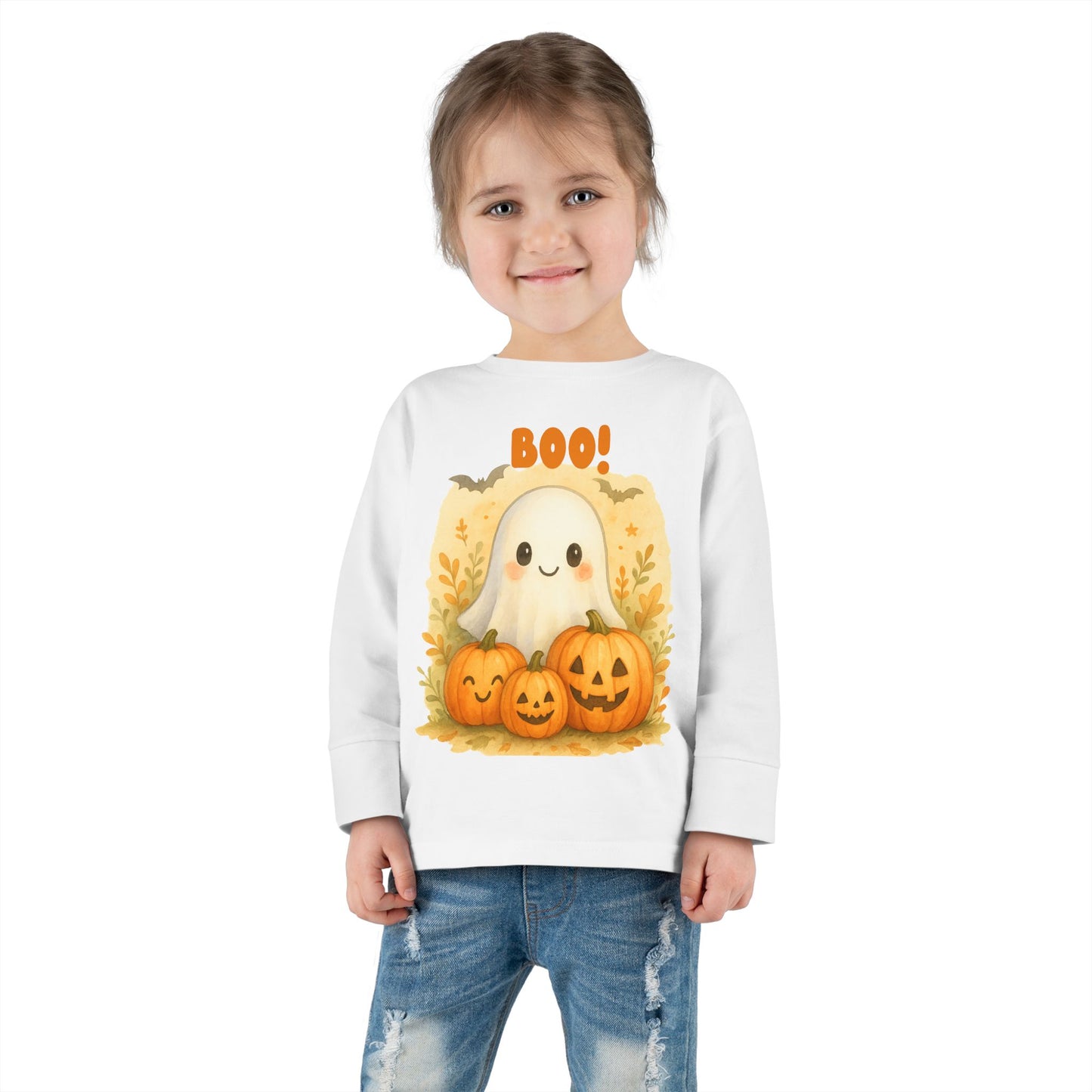 Cute Ghost Toddler Long Sleeve Tee - Halloween Tee for Kids, Boo Shirt, Pumpkin Shirt, Toddler Halloween Apparel, Fall Fashion