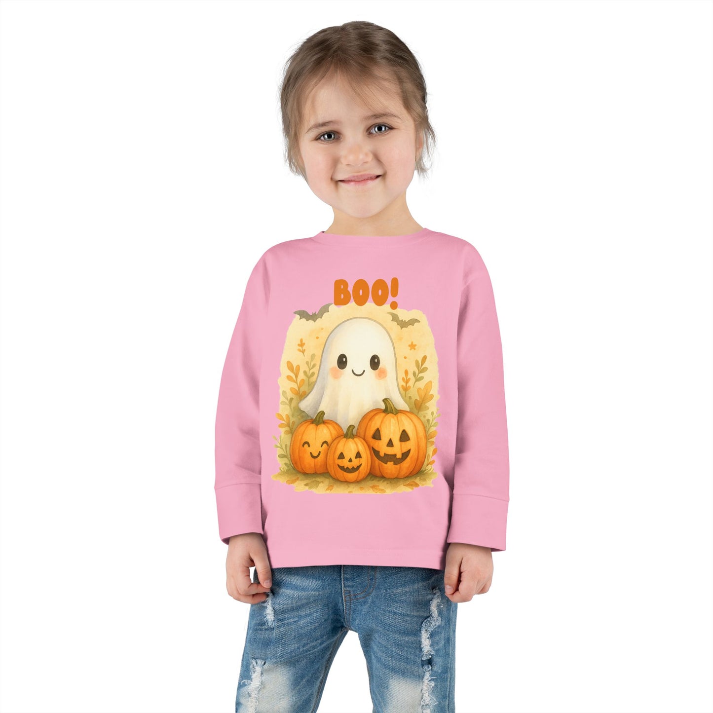 Cute Ghost Toddler Long Sleeve Tee - Halloween Tee for Kids, Boo Shirt, Pumpkin Shirt, Toddler Halloween Apparel, Fall Fashion