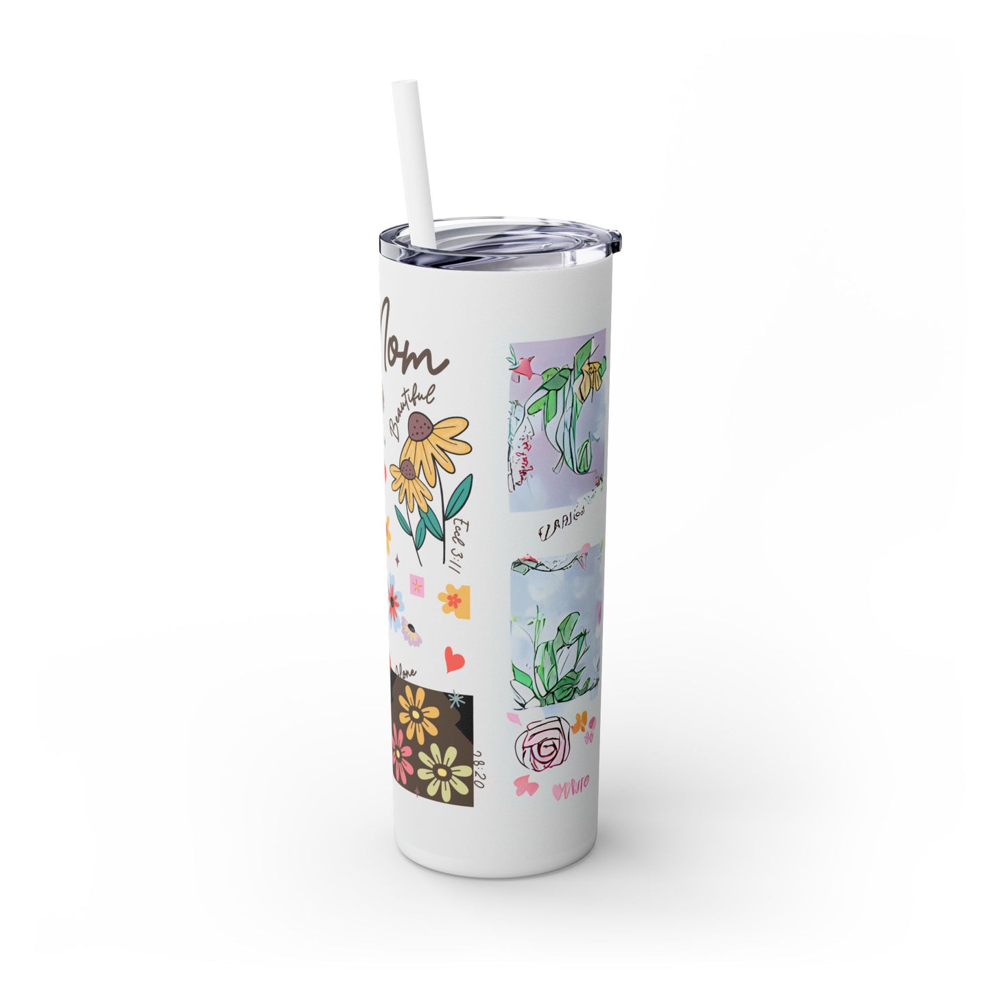 Inspirational Skinny Tumbler for Moms - 20oz with Floral Designs & Uplifting Quotes