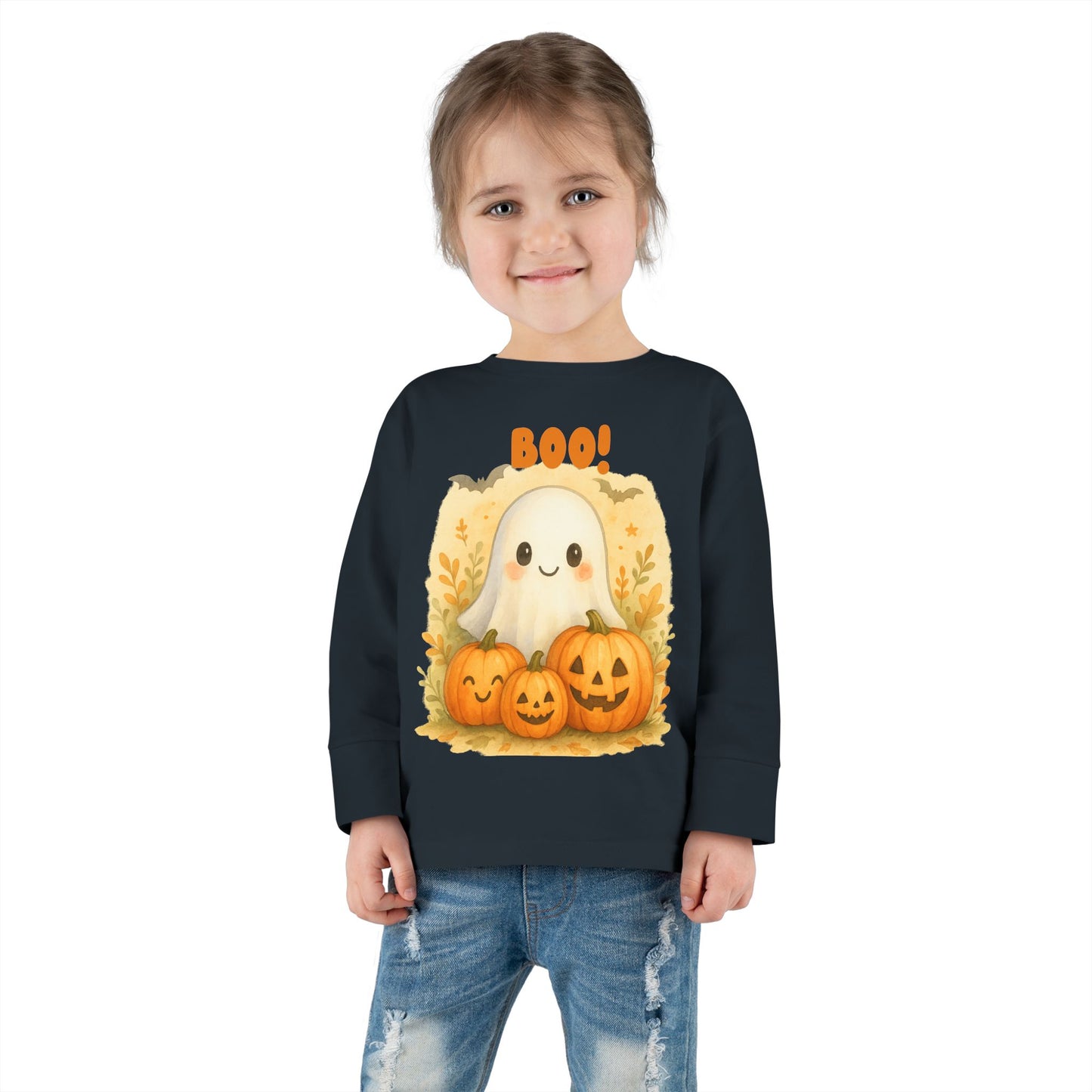 Cute Ghost Toddler Long Sleeve Tee - Halloween Tee for Kids, Boo Shirt, Pumpkin Shirt, Toddler Halloween Apparel, Fall Fashion
