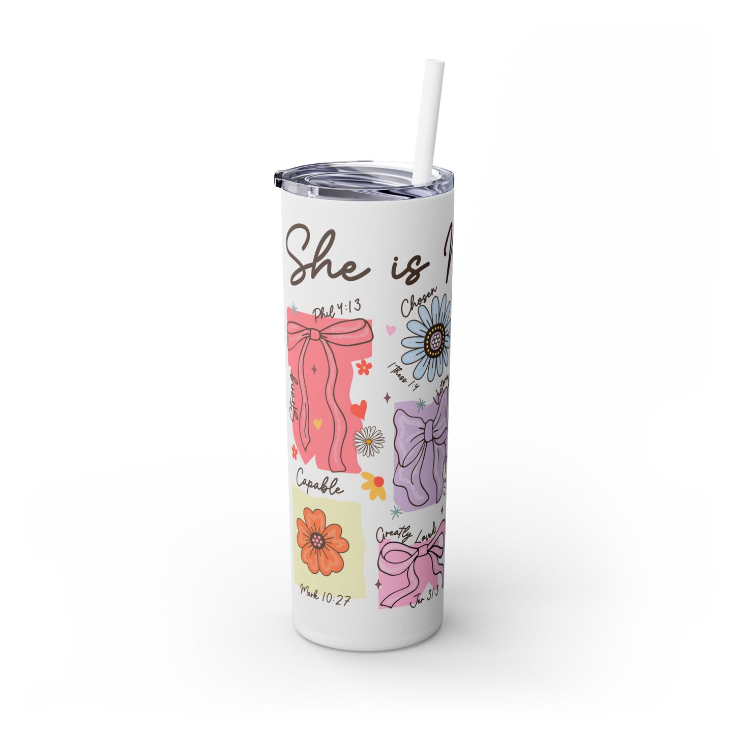 Inspirational Skinny Tumbler for Moms - 20oz with Floral Designs & Uplifting Quotes