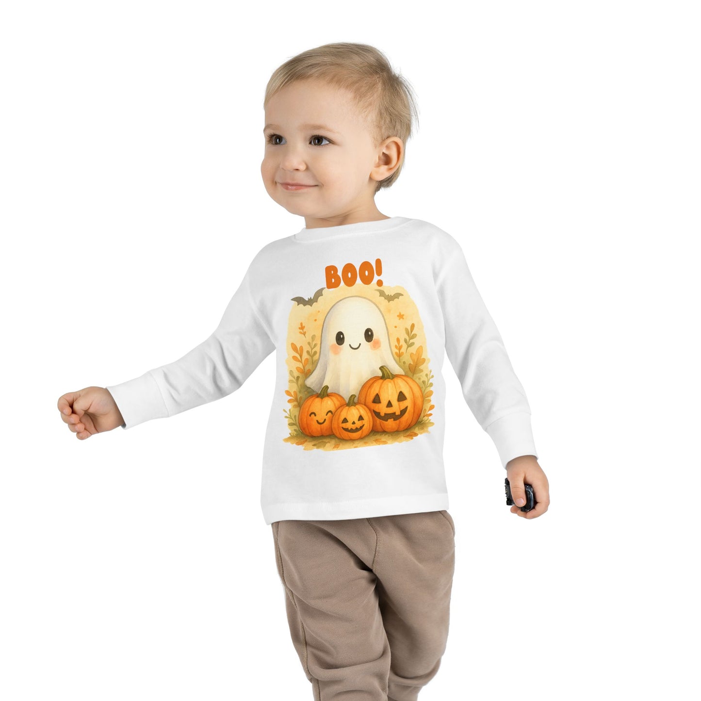 Cute Ghost Toddler Long Sleeve Tee - Halloween Tee for Kids, Boo Shirt, Pumpkin Shirt, Toddler Halloween Apparel, Fall Fashion