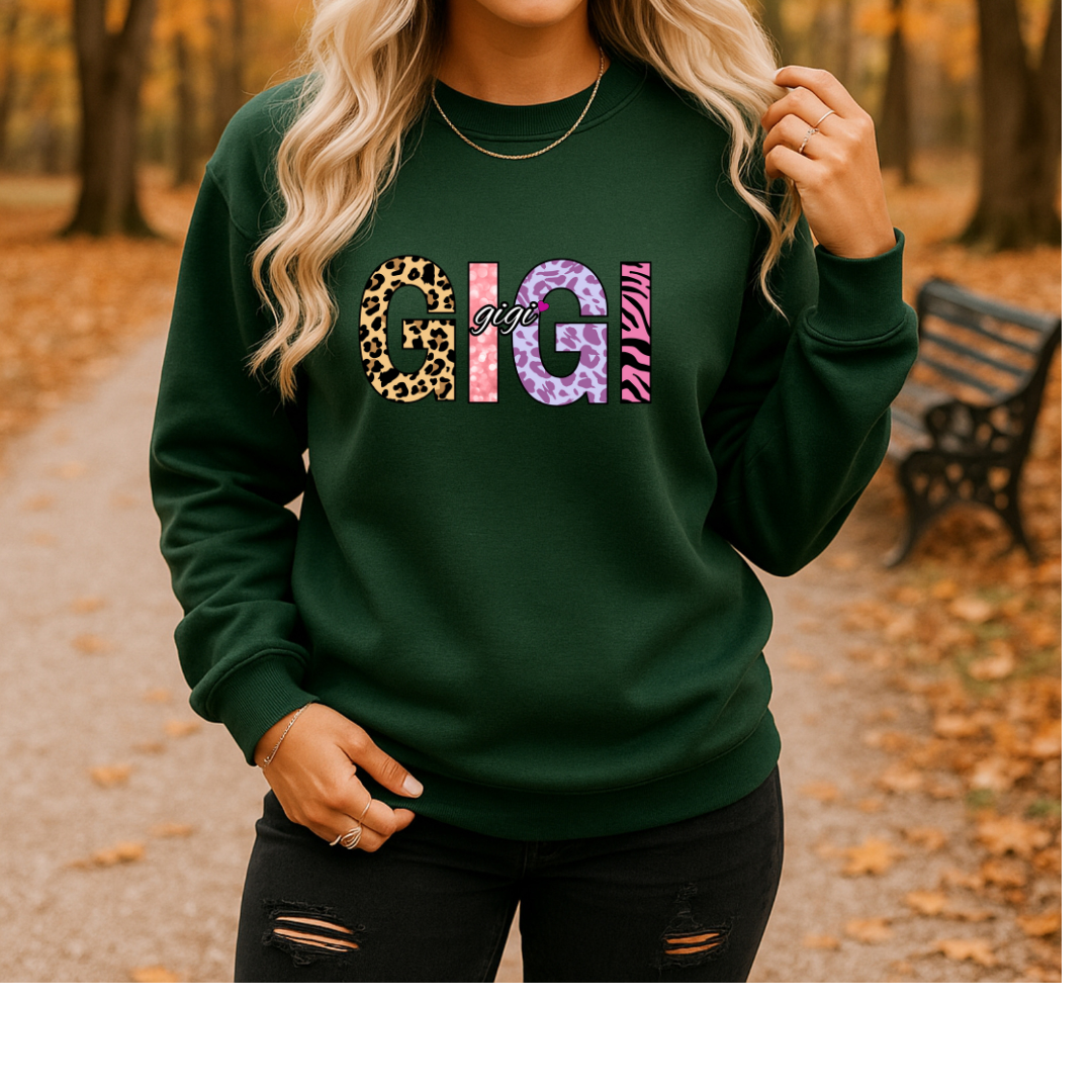 GIGI Embroidered Crewneck Sweatshirt, Cozy Gift for GIGIs, Family Reunion Apparel, Mother's Day Sweater, Women's Casual Fashion