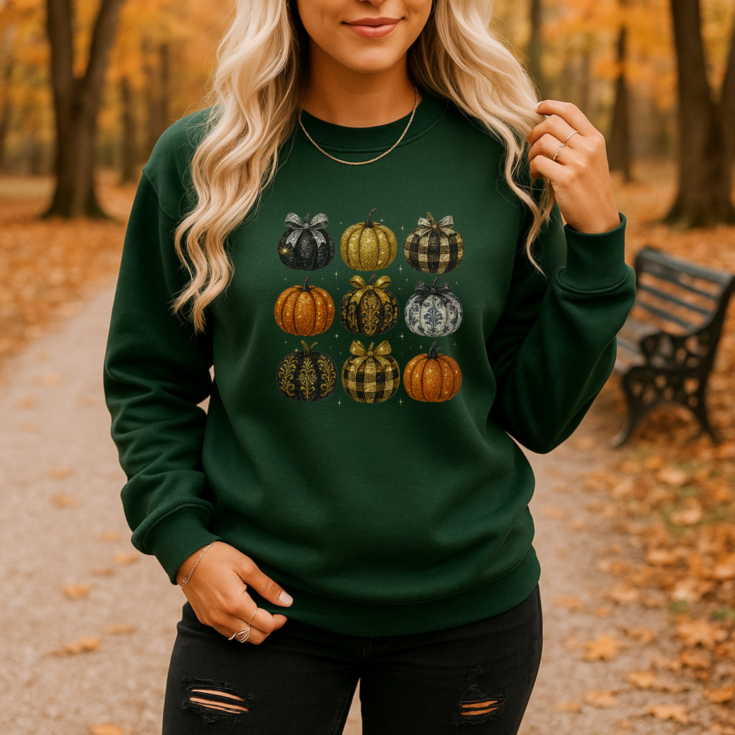 Glam Rhinestone Pumpkin Crewneck Sweatshirt – Unisex Heavy Blend (Gildan 18000) | Sparkling Fall & Halloween Sweat