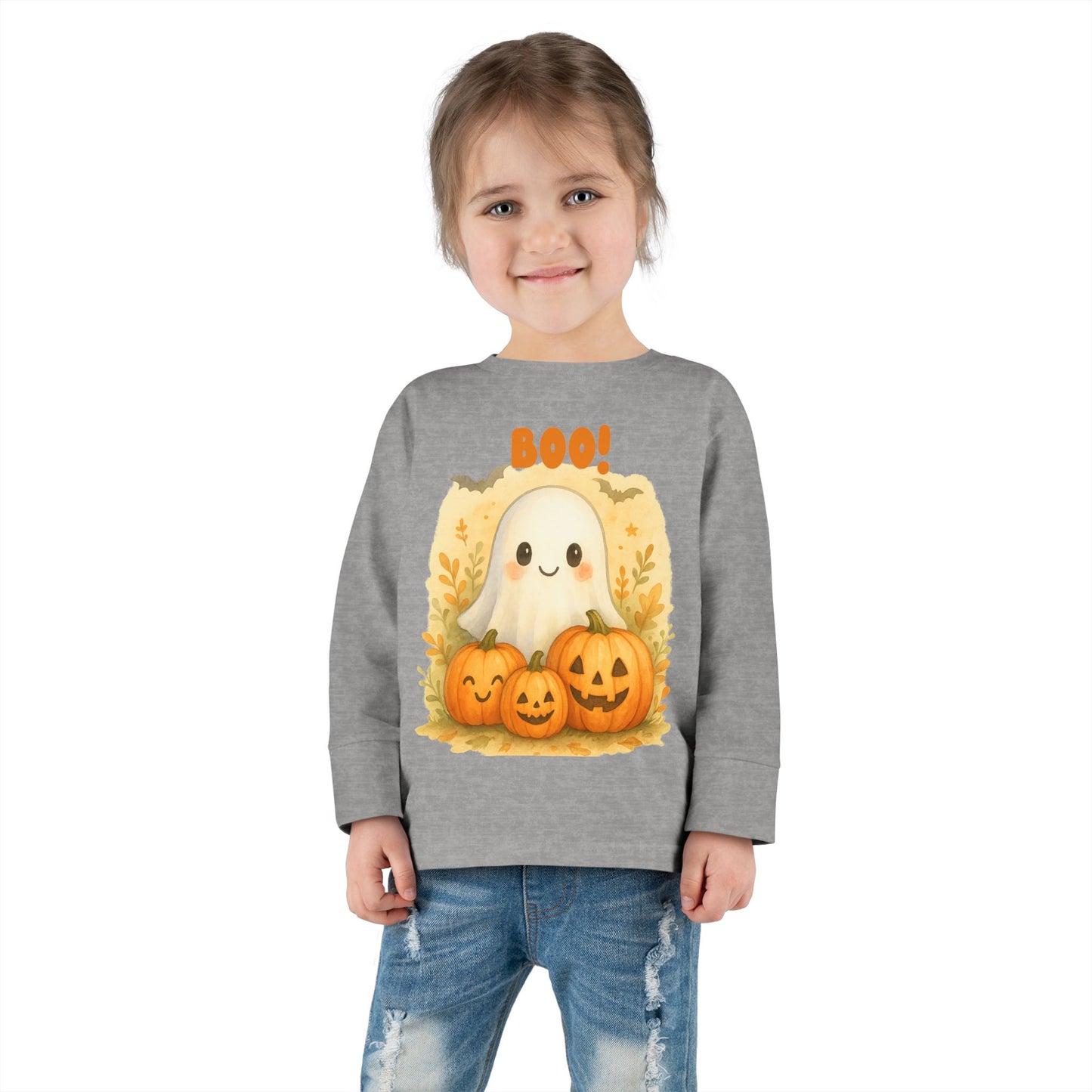 Cute Ghost Toddler Long Sleeve Tee - Halloween Tee for Kids, Boo Shirt, Pumpkin Shirt, Toddler Halloween Apparel, Fall Fashion