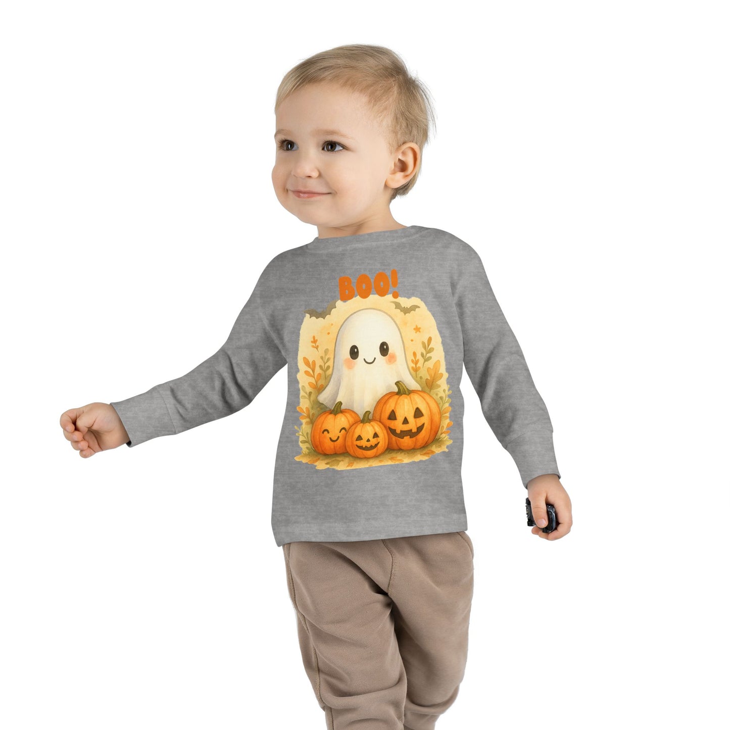 Cute Ghost Toddler Long Sleeve Tee - Halloween Tee for Kids, Boo Shirt, Pumpkin Shirt, Toddler Halloween Apparel, Fall Fashion