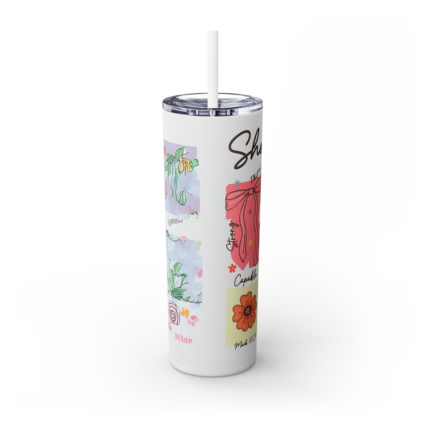 Inspirational Skinny Tumbler for Moms - 20oz with Floral Designs & Uplifting Quotes