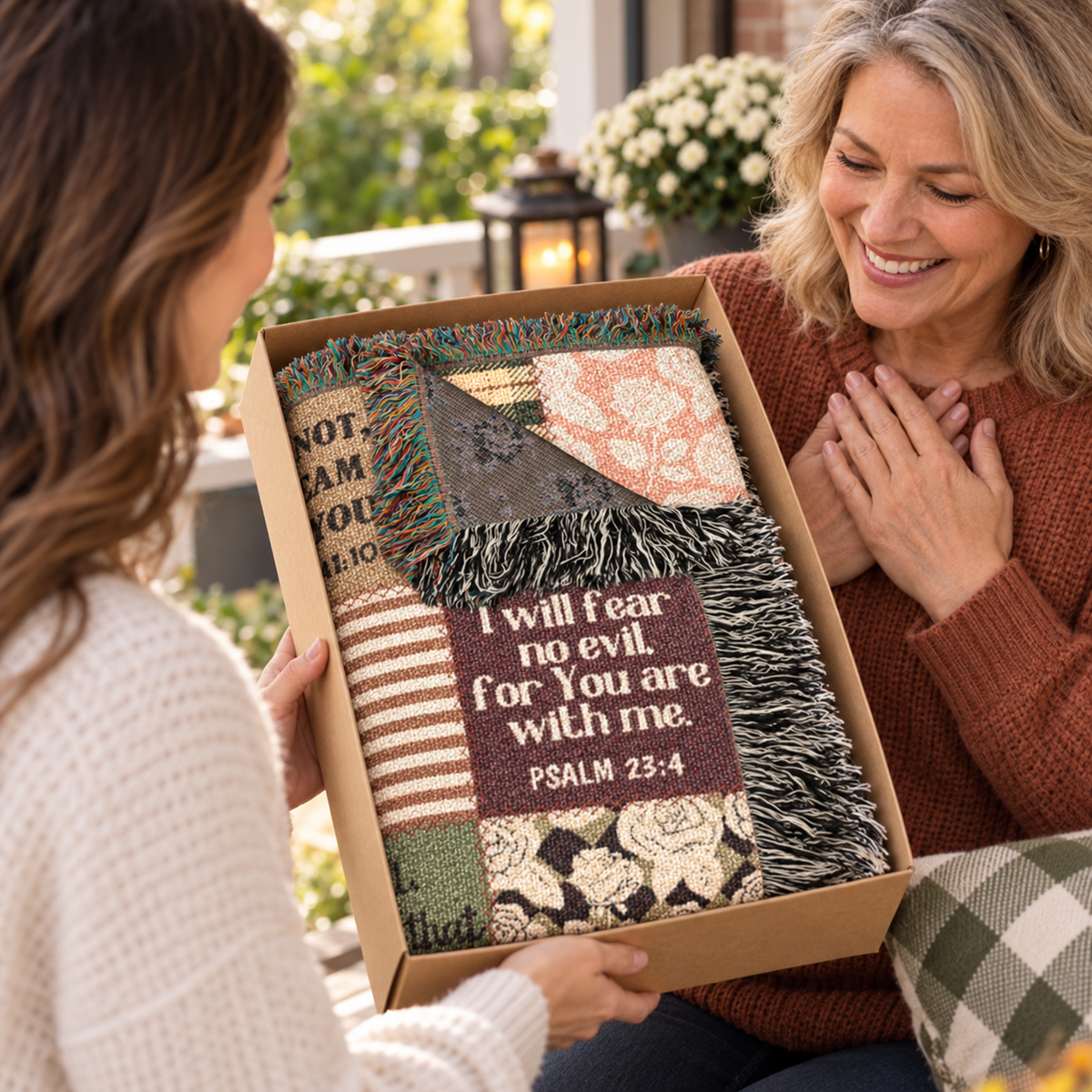 Christian Scripture Patchwork Woven Blanket – Bible Verse Faith Throw