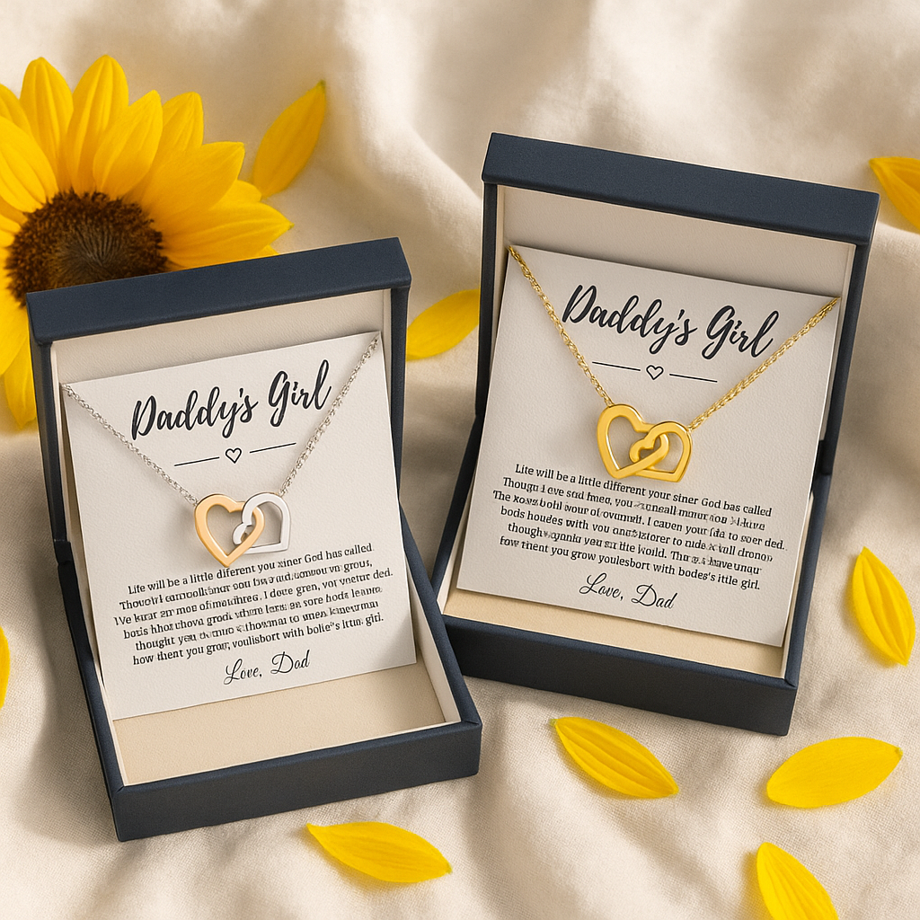 InterlocDaddy’s Girl Memorial Necklace – Interlocking Hearts from Dad, Remembrance & Sympathy Gift (White/Rose-Gold Finish)king Hearts Necklace (Yellow & White Gold Variants)