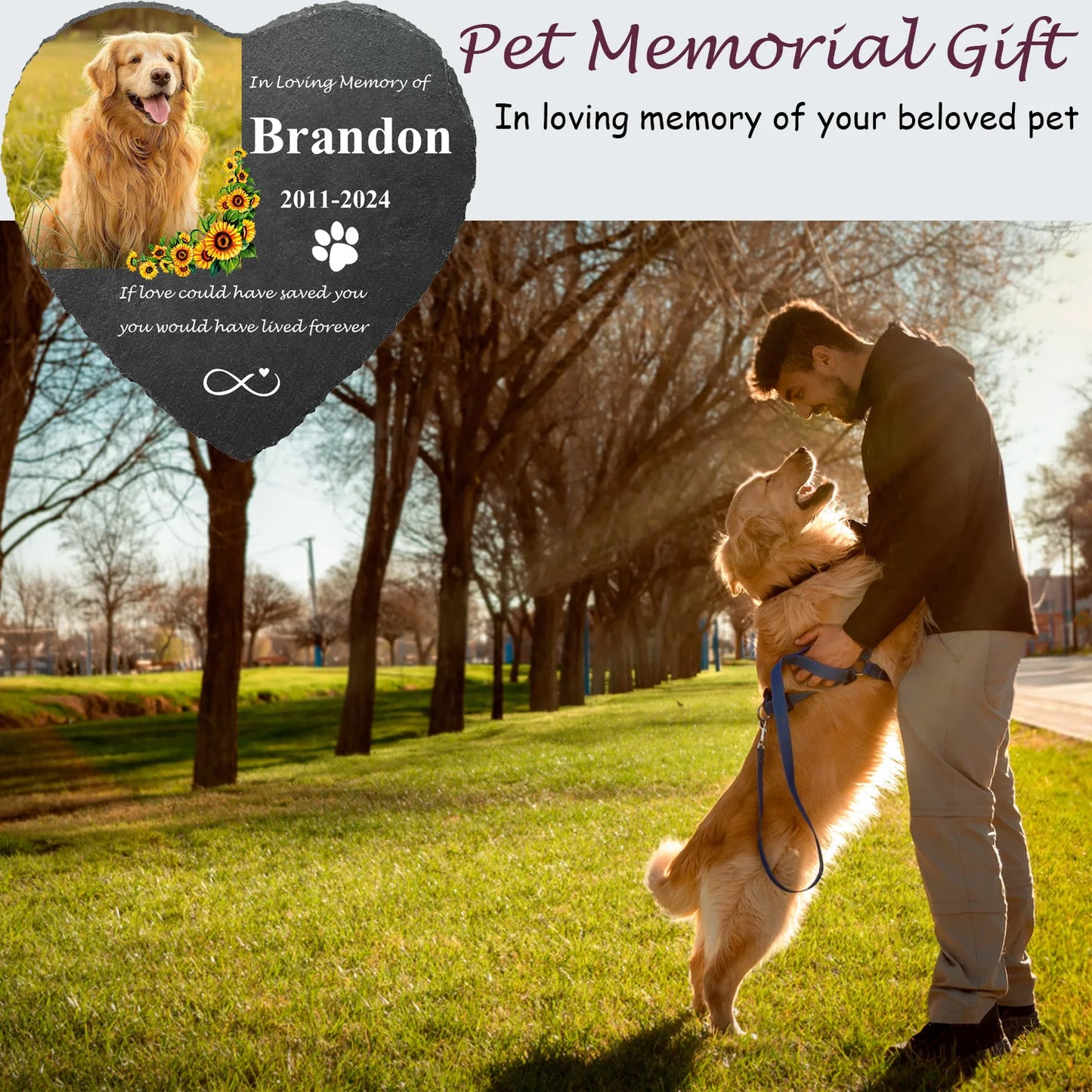 Personalized Pet Memorial Stone with Photo Printing, Loss of Dog Cat Gift, Dog Memorial Stone, Grave Marker Plaque Tombstone - My Store