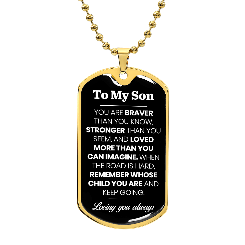 To My Son Dog Tag Necklace – Military Pendant in Stainless Steel or 18K Gold, Optional Back Engraving, Inspirational Gift for Son