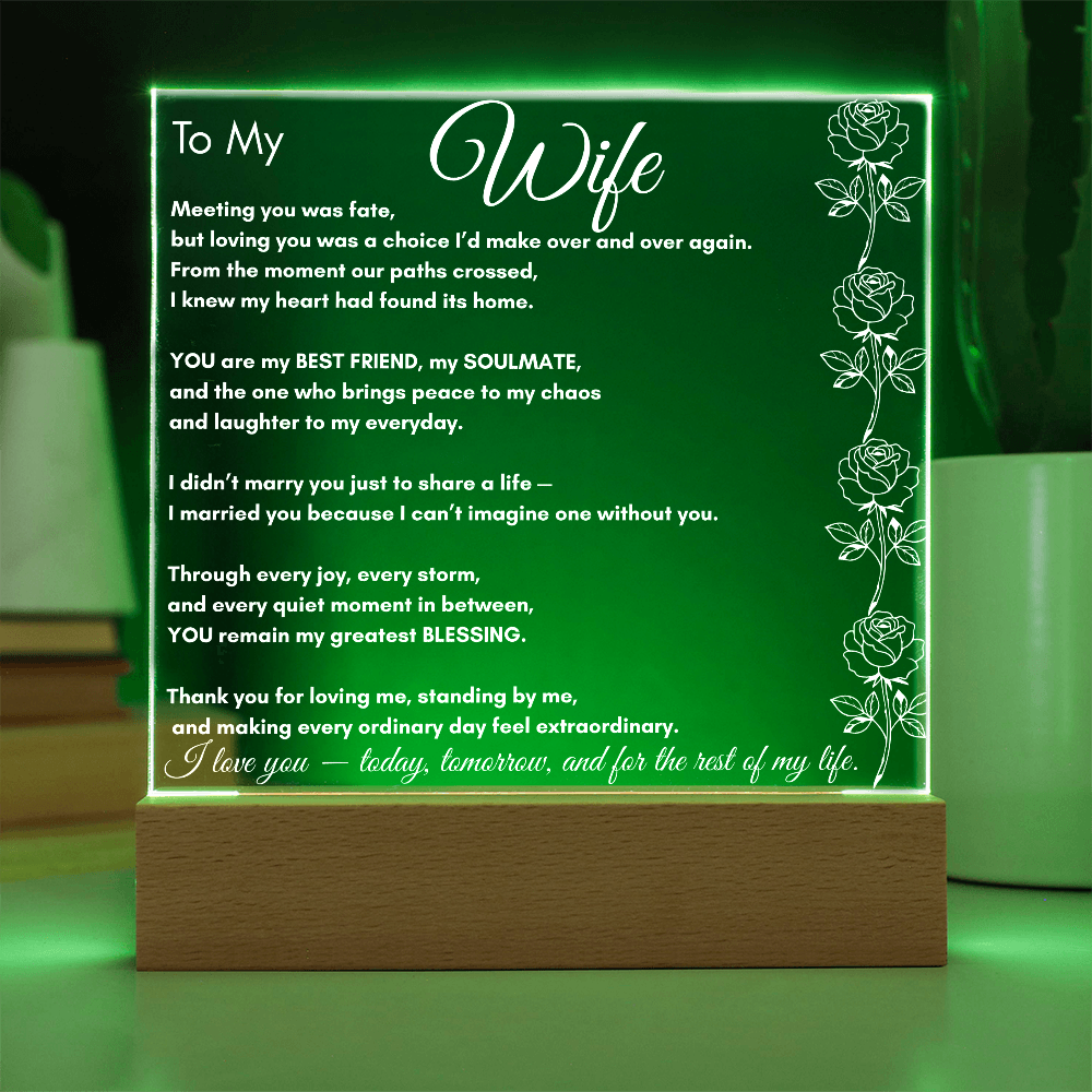 To My Wife LED Acrylic Plaque – Soulmate & Best Friend Gift | Romantic Anniversary | Birthday Keepsake | Holiday Keepsake | Anytime Keepsake Gift| Vertical Roses