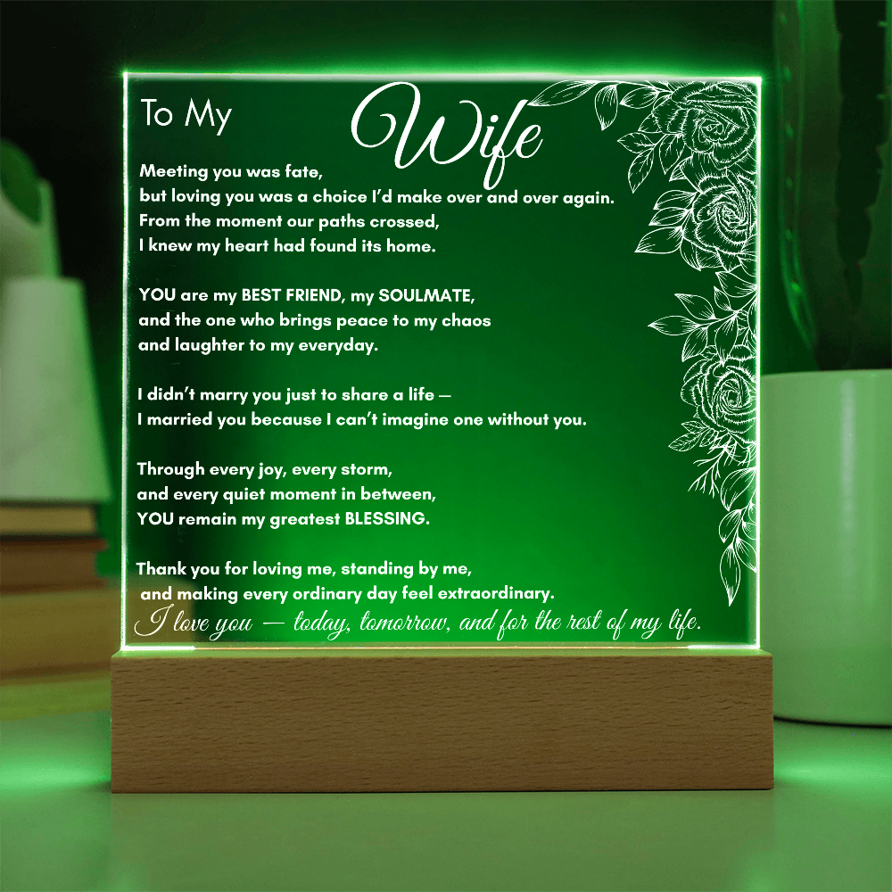 To My Wife LED Acrylic Plaque – Romantic Gift for Wife, Anniversary, Birthday, Wedding, Love Poem Keepsake With Rose Clusters