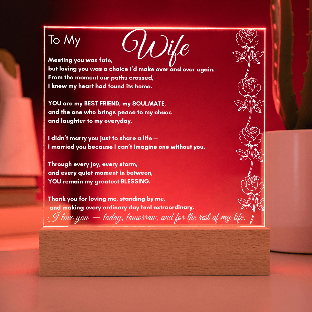 To My Wife LED Acrylic Plaque – Soulmate & Best Friend Gift | Romantic Anniversary | Birthday Keepsake | Holiday Keepsake | Anytime Keepsake Gift| Vertical Roses