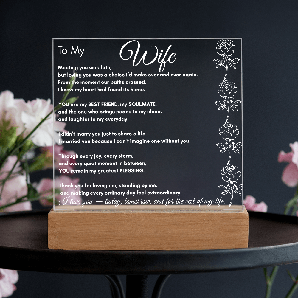 To My Wife LED Acrylic Plaque – Soulmate & Best Friend Gift | Romantic Anniversary | Birthday Keepsake | Holiday Keepsake | Anytime Keepsake Gift| Vertical Roses