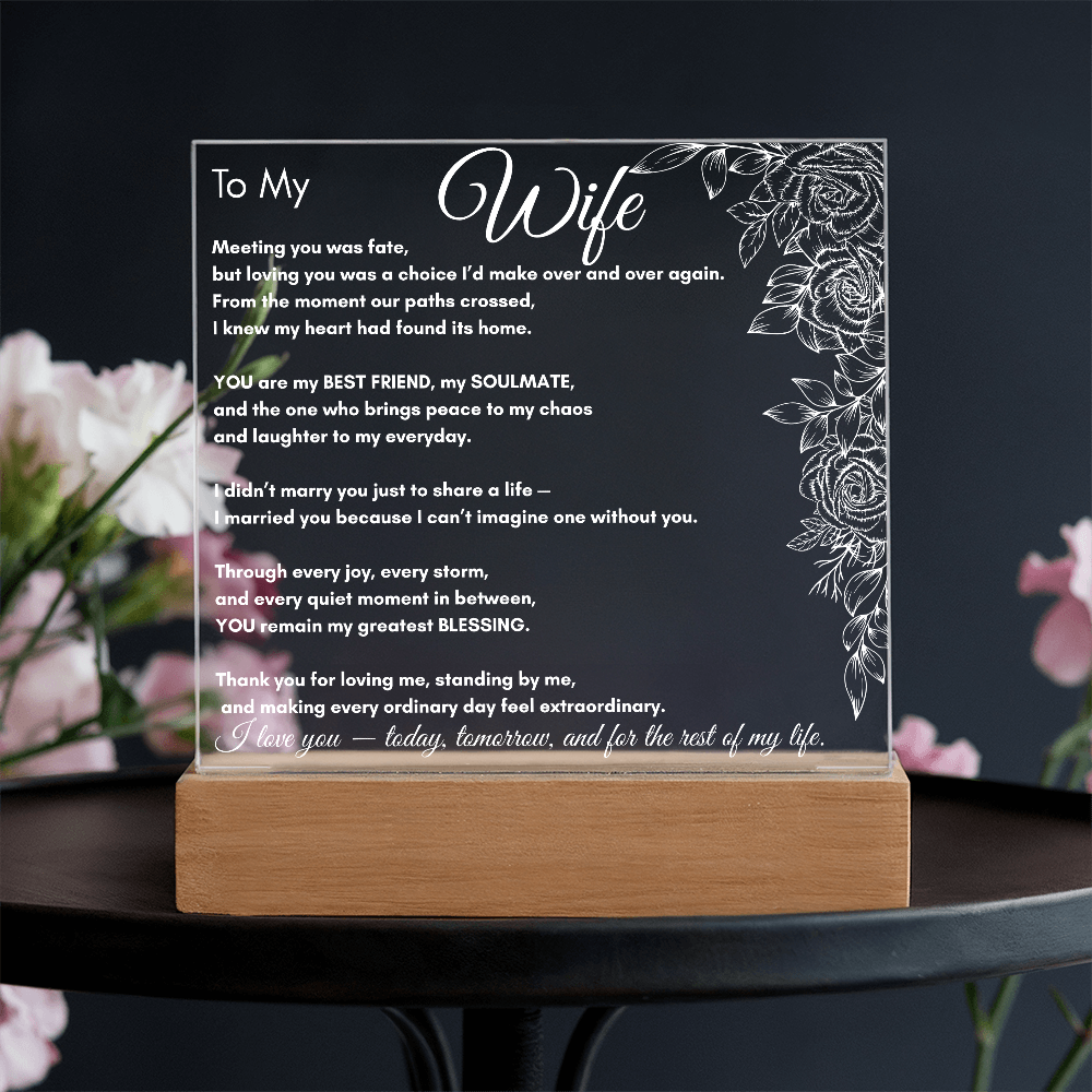 To My Wife LED Acrylic Plaque – Romantic Gift for Wife, Anniversary, Birthday, Wedding, Love Poem Keepsake With Rose Clusters