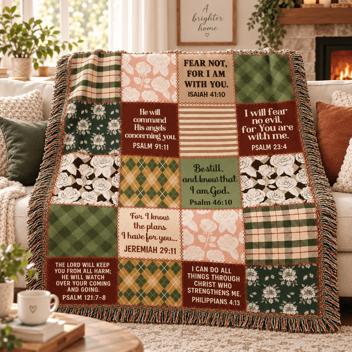 Christian Scripture Patchwork Woven Blanket - Perfect Touch Keepsakes