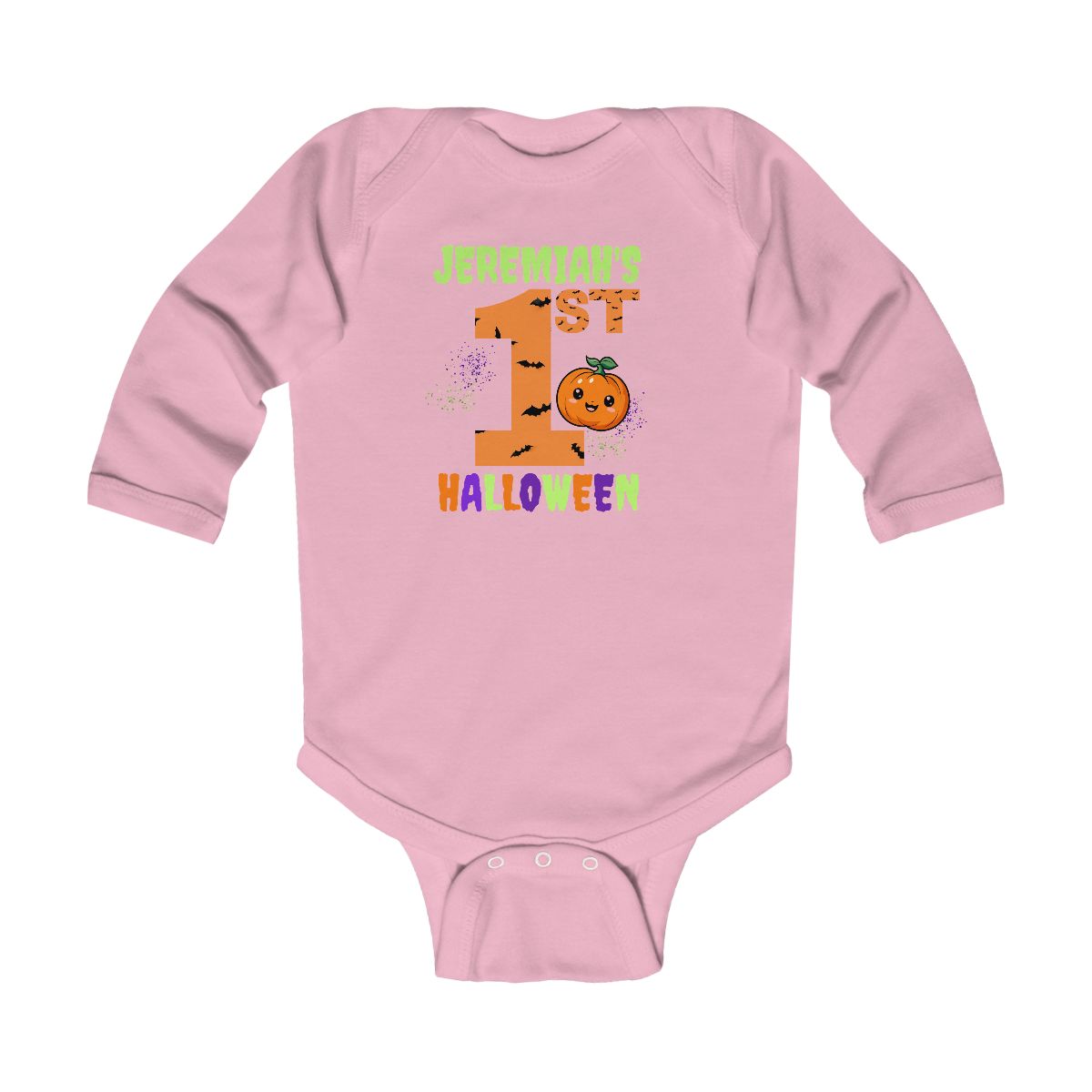 Personalized Baby’s 1st Halloween Long-Sleeve Onesie – Custom Name Pumpkin Bodysuit | Infant Fall Outfit & Photo Prop