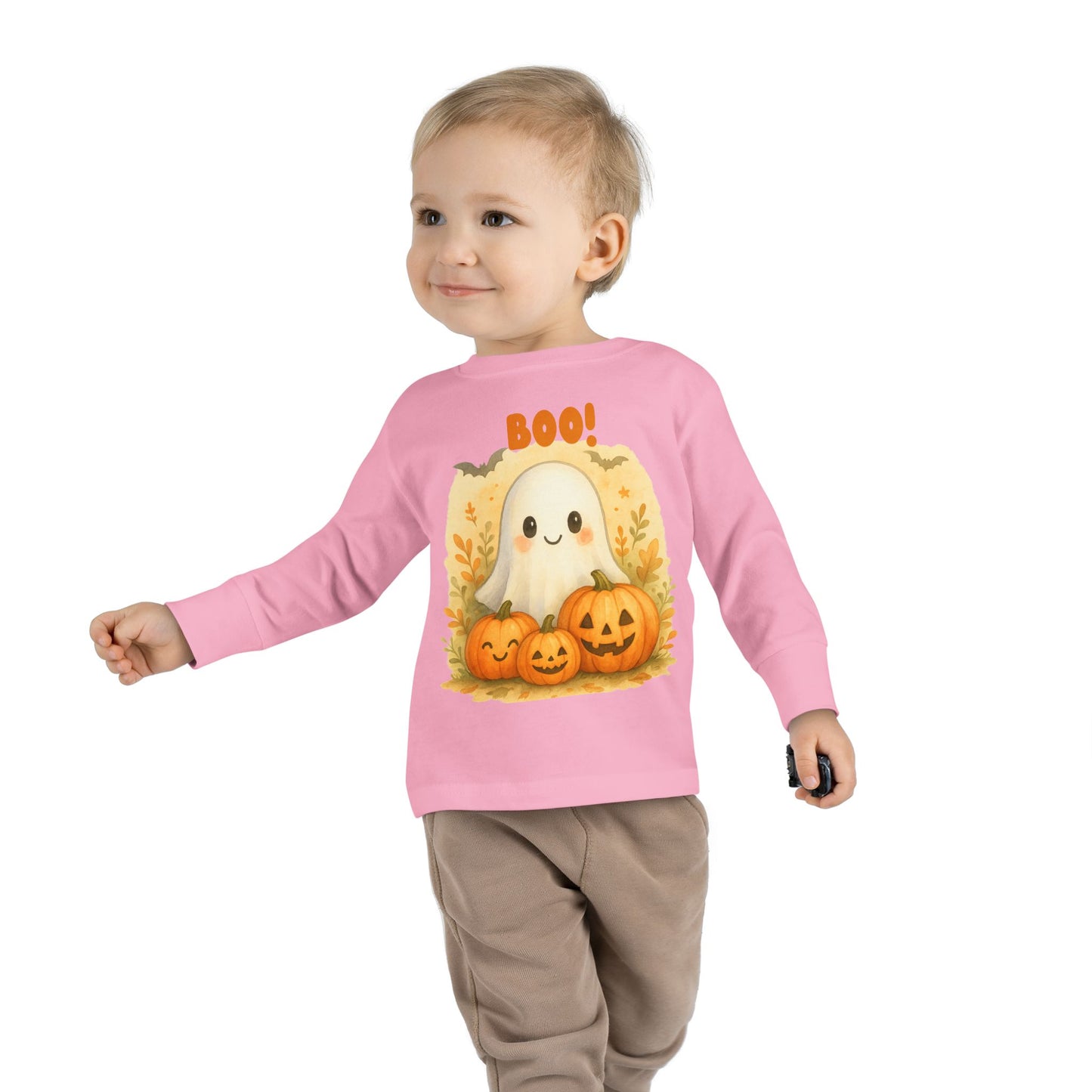 Cute Ghost Toddler Long Sleeve Tee - Halloween Tee for Kids, Boo Shirt, Pumpkin Shirt, Toddler Halloween Apparel, Fall Fashion