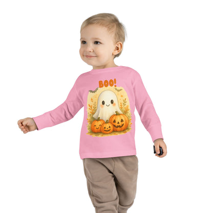Cute Ghost Toddler Long Sleeve Tee - Halloween Tee for Kids, Boo Shirt, Pumpkin Shirt, Toddler Halloween Apparel, Fall Fashion