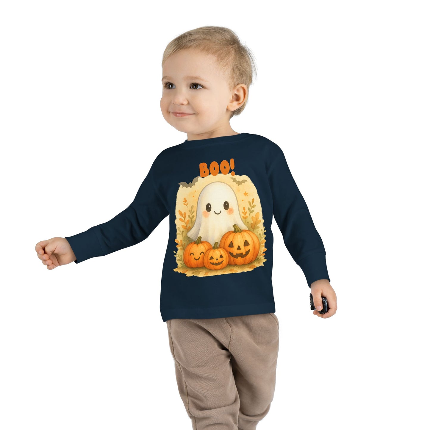 Cute Ghost Toddler Long Sleeve Tee - Halloween Tee for Kids, Boo Shirt, Pumpkin Shirt, Toddler Halloween Apparel, Fall Fashion