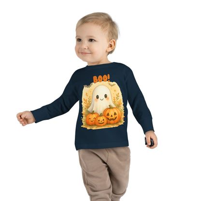 Cute Ghost Toddler Long Sleeve Tee - Halloween Tee for Kids, Boo Shirt, Pumpkin Shirt, Toddler Halloween Apparel, Fall Fashion