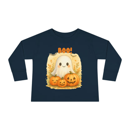 Cute Ghost Toddler Long Sleeve Tee - Halloween Tee for Kids, Boo Shirt, Pumpkin Shirt, Toddler Halloween Apparel, Fall Fashion
