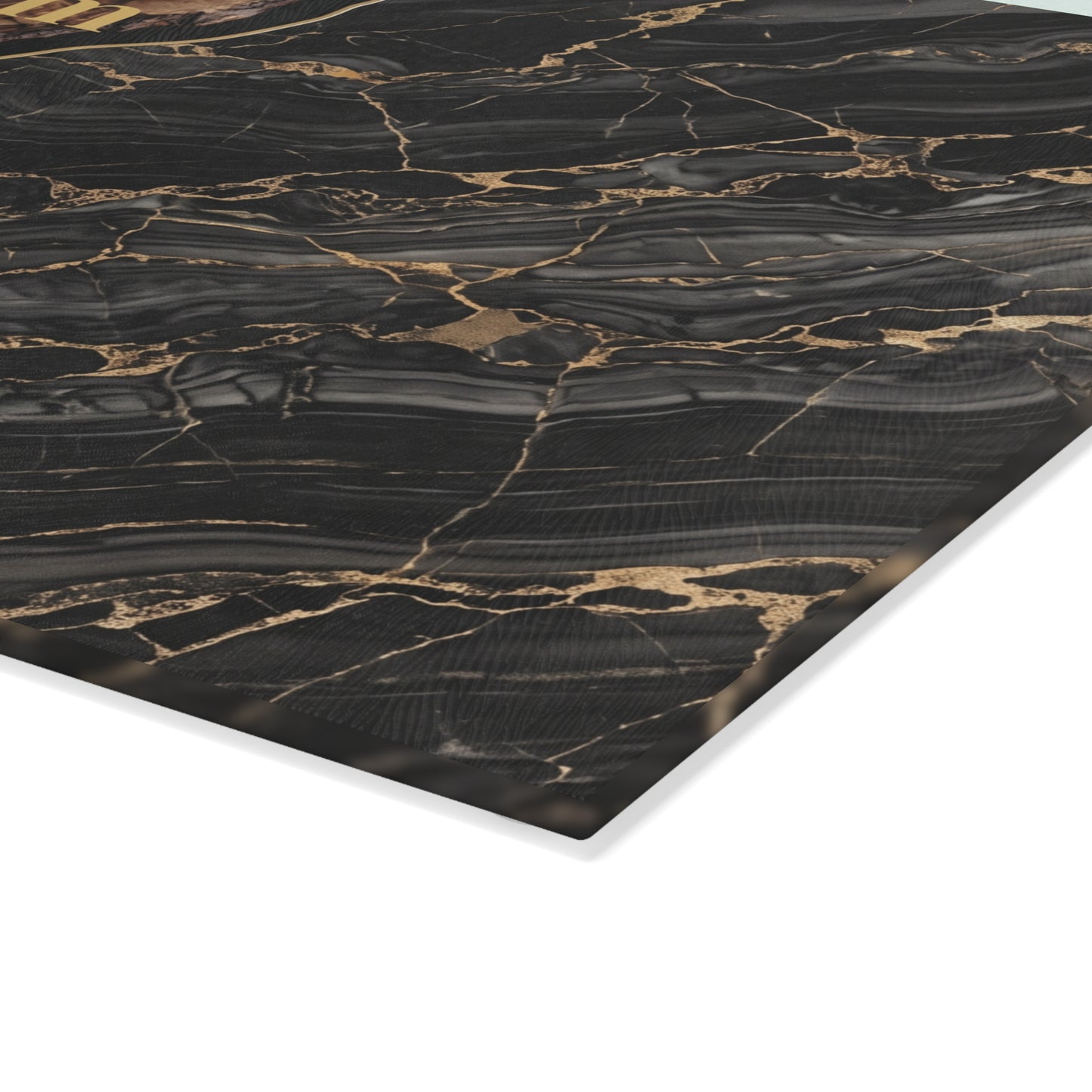 Personalized Family Name Cutting Board – Black Marble & Gold Glass Board