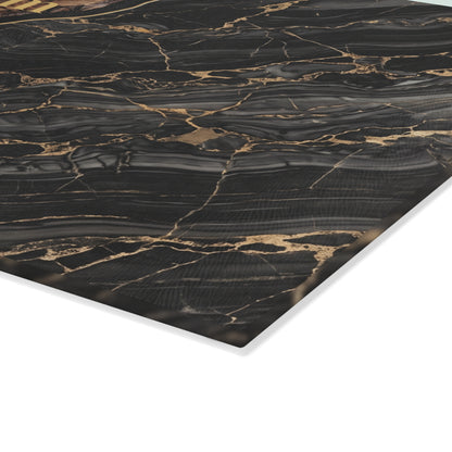 Personalized Family Name Cutting Board – Black Marble & Gold Glass Board
