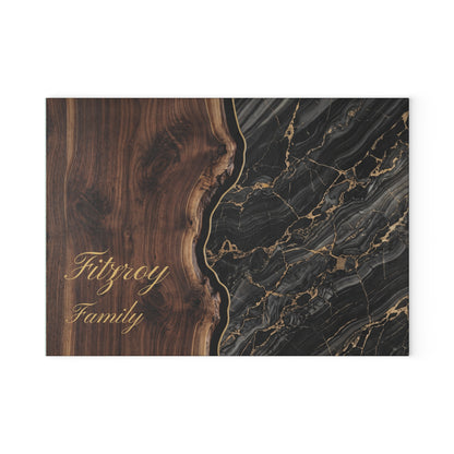 Personalized Marble & Walnut Glass Cutting Board — Custom 'Fitzroy Family' Design