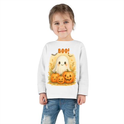 Cute Ghost Toddler Long Sleeve Tee - Halloween Tee for Kids, Boo Shirt, Pumpkin Shirt, Toddler Halloween Apparel, Fall Fashion