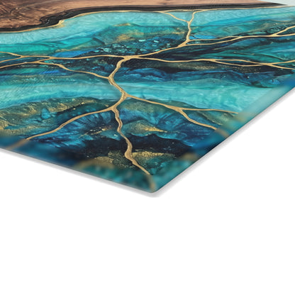 Personalized Teal Agate Glass Cutting Board - Custom Family Name