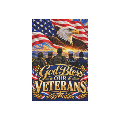 Veterans Garden Flag — "God Bless Our Veterans" Patriotic House Banner
