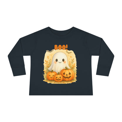 Cute Ghost Toddler Long Sleeve Tee - Halloween Tee for Kids, Boo Shirt, Pumpkin Shirt, Toddler Halloween Apparel, Fall Fashion