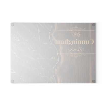 Personalized Family Name Cutting Board – Black Marble & Gold Glass Board