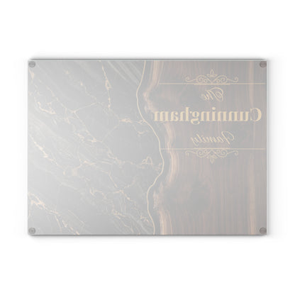 Personalized Family Name Cutting Board – Black Marble & Gold Glass Board