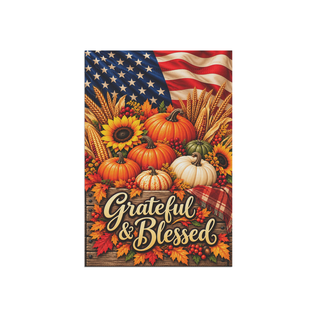 Grateful & Blessed Fall Garden Flag – Patriotic Pumpkin Autumn Welcome Banner