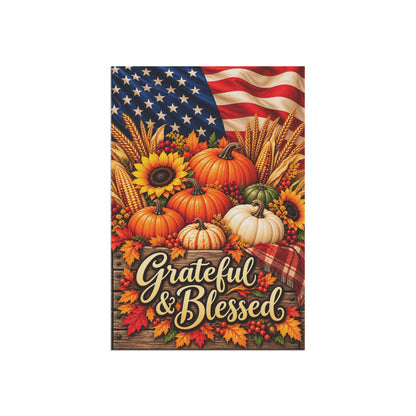 Grateful & Blessed Fall Garden Flag – Patriotic Pumpkin Autumn Welcome Banner