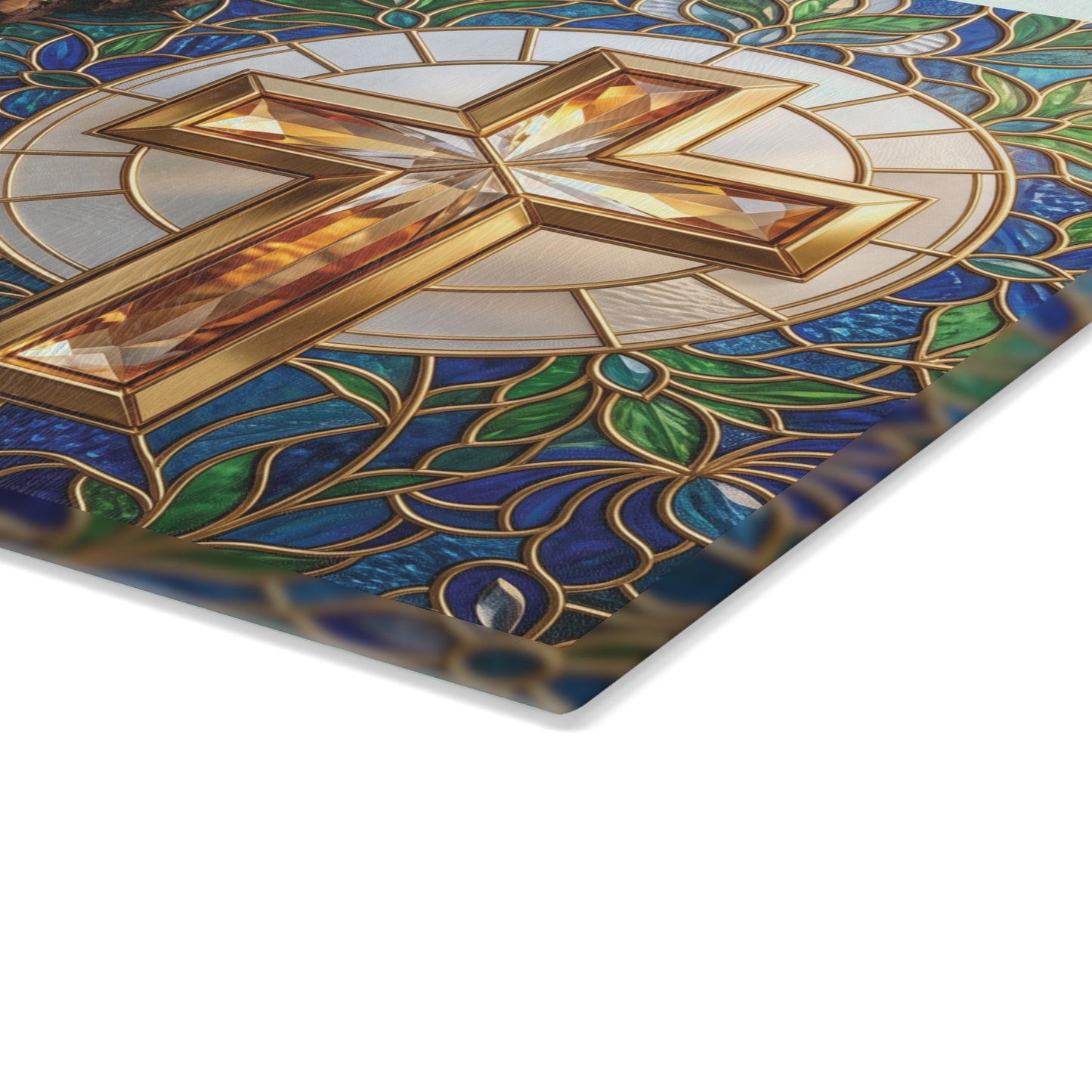 Personalized Christian Family Glass Cutting Board – Stained Glass Cross Keepsake