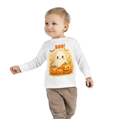 Cute Ghost Toddler Long Sleeve Tee - Halloween Tee for Kids, Boo Shirt, Pumpkin Shirt, Toddler Halloween Apparel, Fall Fashion