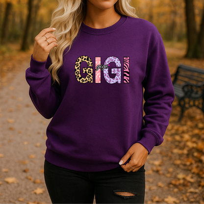 GIGI  Embroidered Crewneck Sweatshirt, Cozy Gift for GIGIs, Family Reunion Apparel, Mother's Day Sweater, Women's Casual Fashion