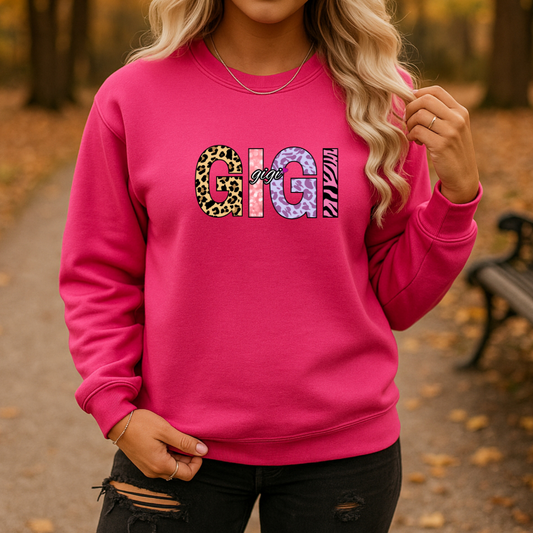 GIGI  Embroidered Crewneck Sweatshirt, Cozy Gift for GIGIs, Family Reunion Apparel, Mother's Day Sweater, Women's Casual Fashion