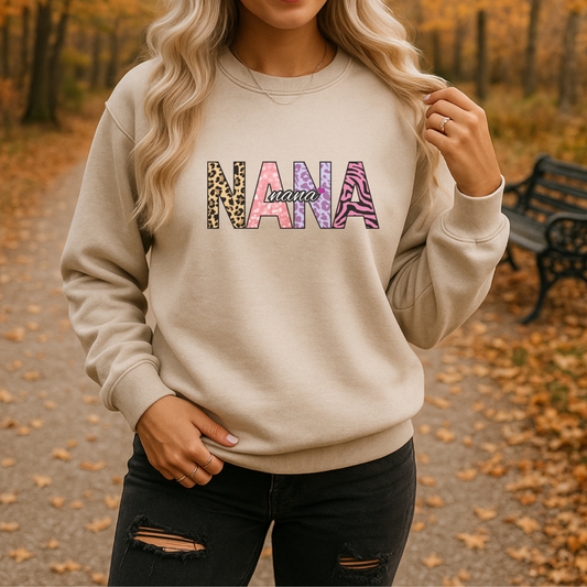 NANA Embroidered Crewneck Sweatshirt, Cozy Gift for NANAs, Family Reunion Apparel, Mother's Day Sweater, Women's Casual Fashion
