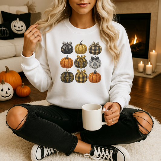 Glam Rhinestone Pumpkin Crewneck Sweatshirt – Unisex Heavy Blend (Gildan 18000) | Sparkling Fall & Halloween Sweat