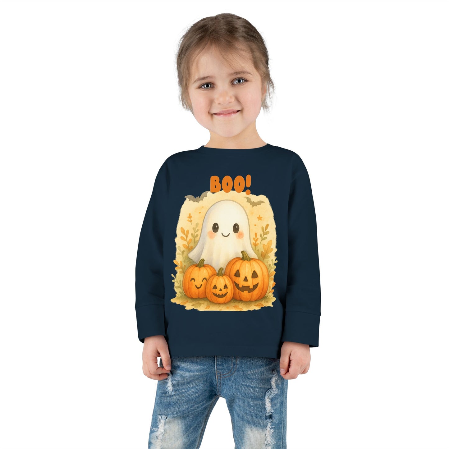 Cute Ghost Toddler Long Sleeve Tee - Halloween Tee for Kids, Boo Shirt, Pumpkin Shirt, Toddler Halloween Apparel, Fall Fashion
