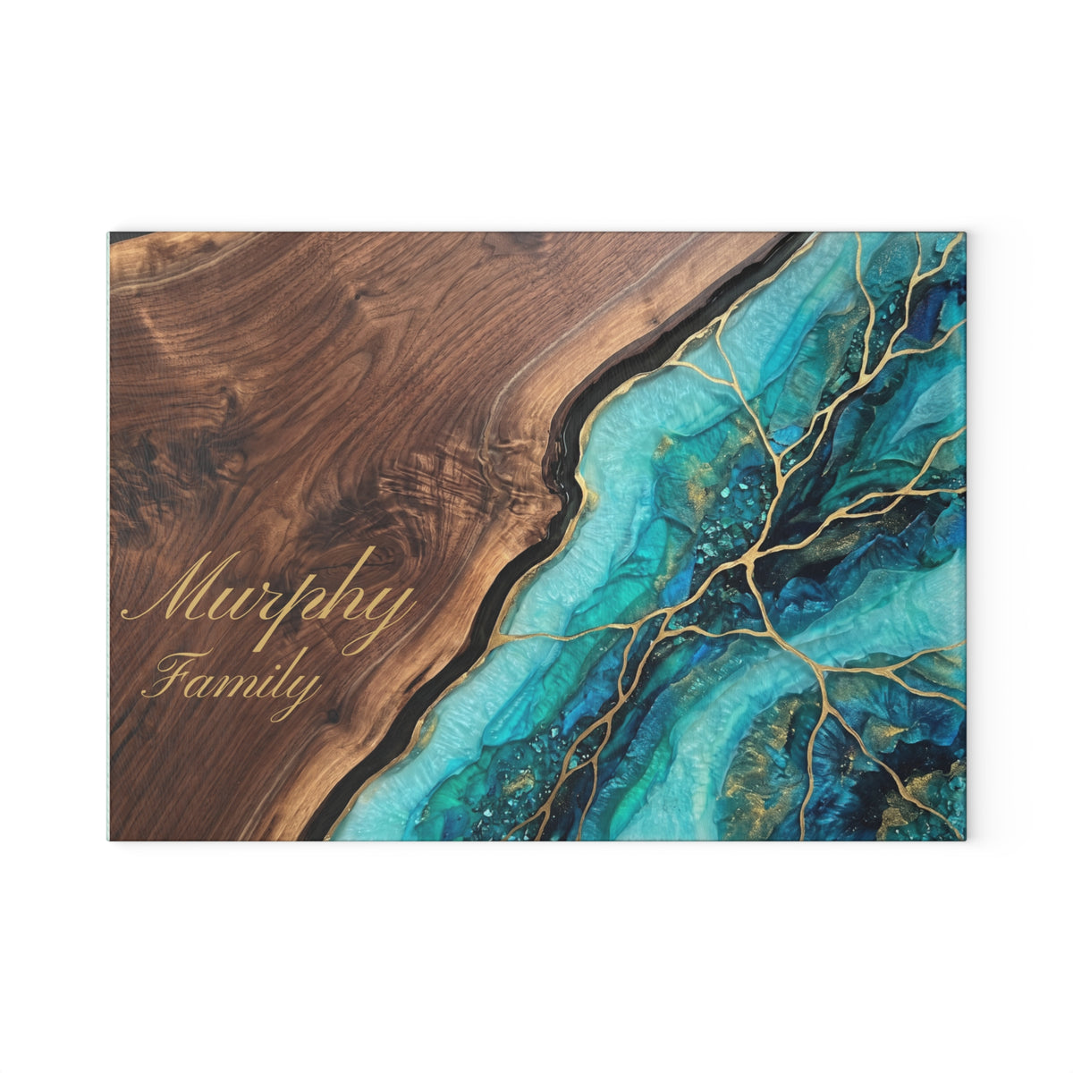 Personalized Teal Agate Glass Cutting Board - Custom Family Name