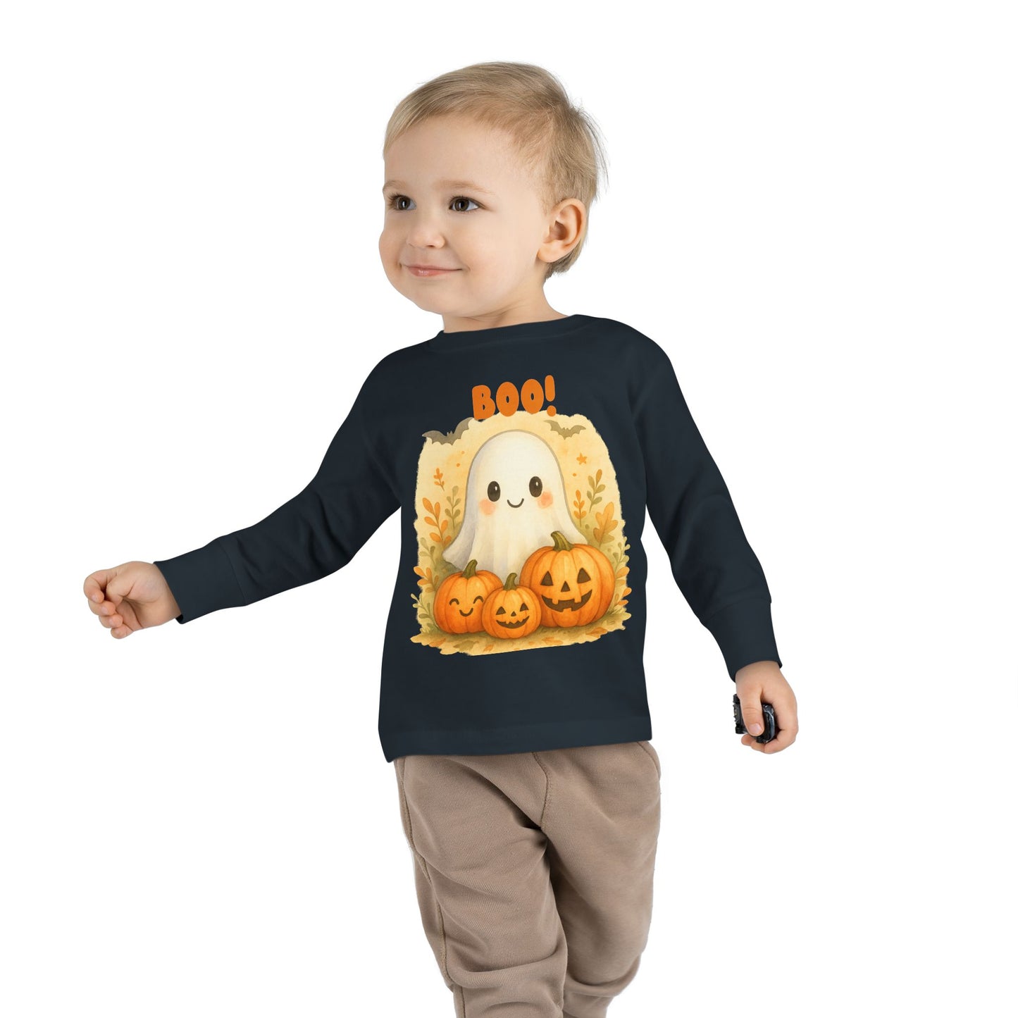 Cute Ghost Toddler Long Sleeve Tee - Halloween Tee for Kids, Boo Shirt, Pumpkin Shirt, Toddler Halloween Apparel, Fall Fashion