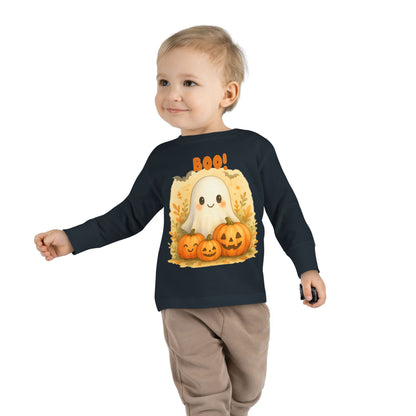 Cute Ghost Toddler Long Sleeve Tee - Halloween Tee for Kids, Boo Shirt, Pumpkin Shirt, Toddler Halloween Apparel, Fall Fashion
