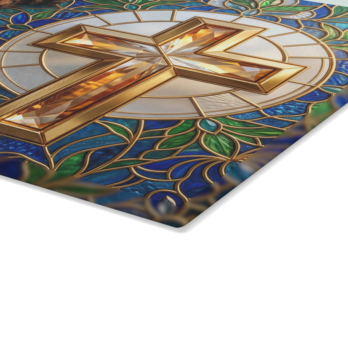 Religious Cross Glass Cutting Board – Personalized Family Name & Joshua 24:15 Kitchen Decor