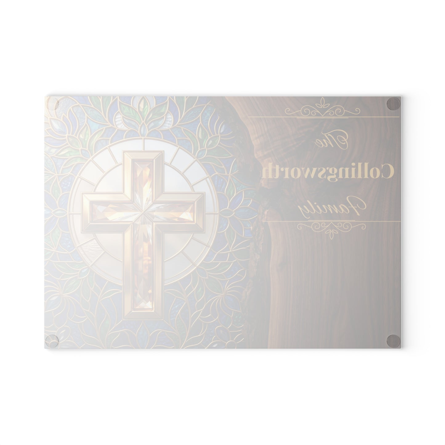 Personalized Christian Family Glass Cutting Board – Stained Glass Cross Keepsake